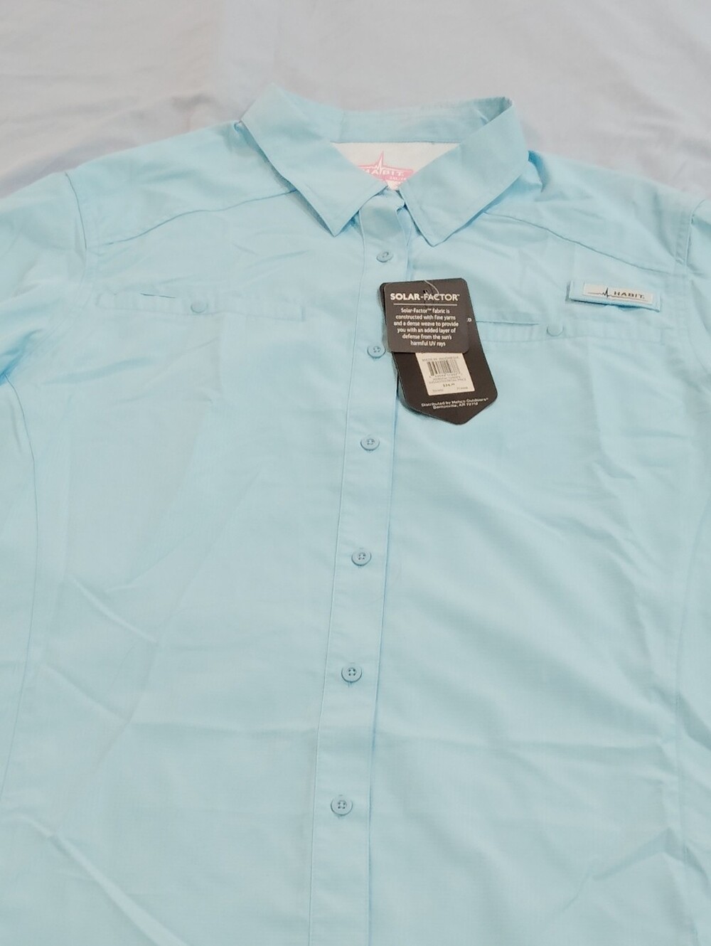 Habit SolarFactor UV Protection Button-Up Fishing Shirt Womens 2XL Sail Blue